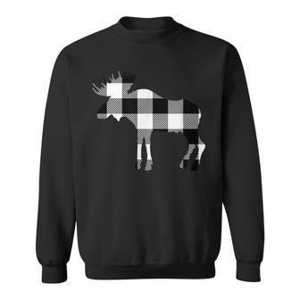 Classic White & Black Christmas Buffalo Plaid Deer Elk Men Women Sweatshirt Graphic Print Unisex - Seseable