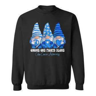 Colon Cancer Awareness Month Blue Ribbon Gnomies Support Sweatshirt | Mazezy