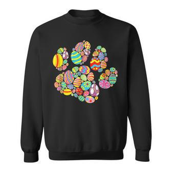 Colorful Egg Paw Print Funny Dog Cat Lovers Easter Day Gifts Sweatshirt - Seseable