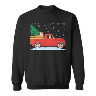 Corgi Christmas Tree Truck Vintage Christmas Truck Men Women Sweatshirt Graphic Print Unisex - Seseable