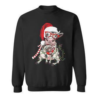Cow Reindeer Hat Santa Christmas Lights Funny Cow Christmas Men Women Sweatshirt Graphic Print Unisex - Seseable