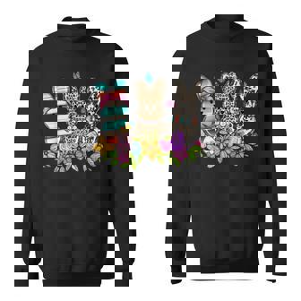 Cowhide Leopard Easter Eggs Bunny Retro Western Easter Day Sweatshirt | Mazezy