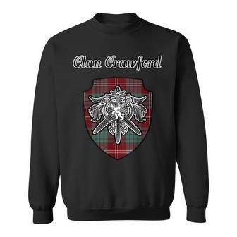 Crawford Scottish Clan Tartan Lion Sword Crest Men Women Sweatshirt Graphic Print Unisex - Seseable