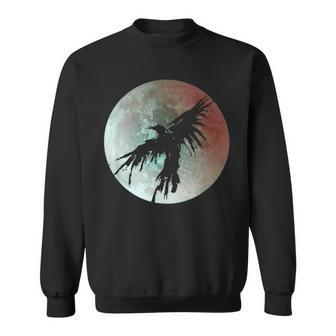 Crow Raven Distressed Flying Bird Full Moon Raven Crow Sweatshirt | Mazezy UK