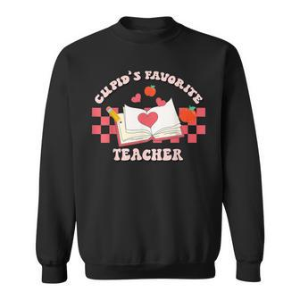 Cupids Favorite Teacher Happy Valentines Day Retro Groovy Sweatshirt - Seseable