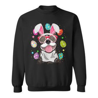 Cute Bunny Boston Terrier Dog Face Easter Eggs Easter Day Sweatshirt | Mazezy
