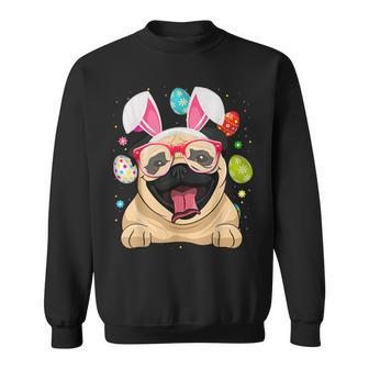 Cute Bunny Pug Dog Face Easter Eggs Easter Day Sweatshirt | Mazezy