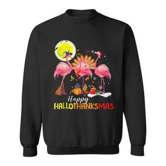 Cute Flamingo Hallothanksmas Happy Halloween Thanksgiving Men Women Sweatshirt Graphic Print Unisex - Thegiftio UK