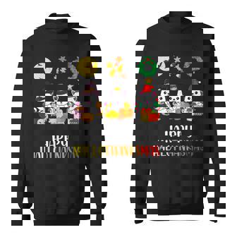 Cute Happy Halloween Cat Christmas Happy Hallothanksmas Cat Men Women Sweatshirt Graphic Print Unisex - Thegiftio