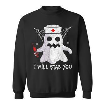 Cute I Will Stab You Ghost Nurse Funny Halloween Costumes Men Women Sweatshirt Graphic Print Unisex - Thegiftio UK