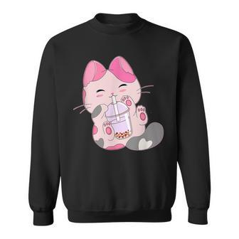 Cute Kawaii Cat Boba Bubble Milk Tea Anime Neko Kitten Sweatshirt - Seseable