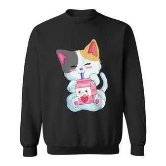 Cute Kawaii Cat Strawberry Milk Anime Neko Shake Sweatshirt - Seseable