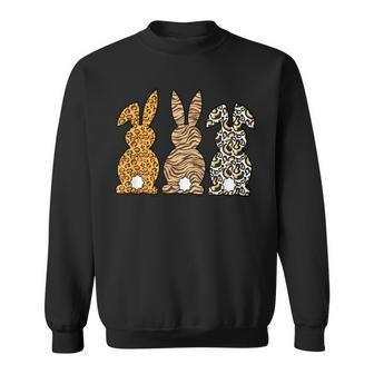 Cute Leopard Bunnies Happy Easter Day Bunny Rabbit Happy Mom Sweatshirt | Mazezy