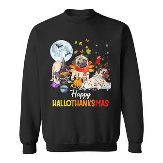 Cute Pug Happy Hallothanksmas Halloween Thanksgiving Xmas V2 Men Women Sweatshirt Graphic Print Unisex - Thegiftio UK