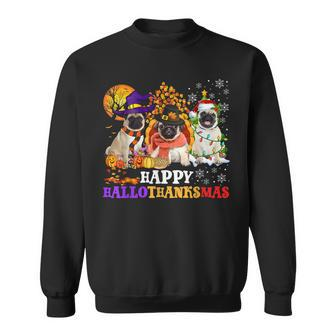 Cute Pug Happy Hallothanksmas Halloween Thanksgiving Xmas V4 Men Women Sweatshirt Graphic Print Unisex - Thegiftio UK