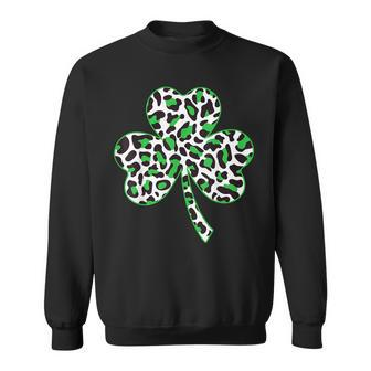 Cute Shamrock Leopard Print St Patricks Day Irish Pattern Sweatshirt - Thegiftio
