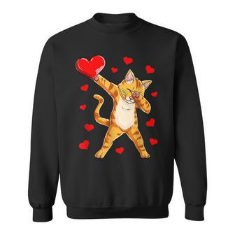 Dabbing Cat Heart Valentines Day Girls Kitty Kitten Lover Sweatshirt - Seseable
