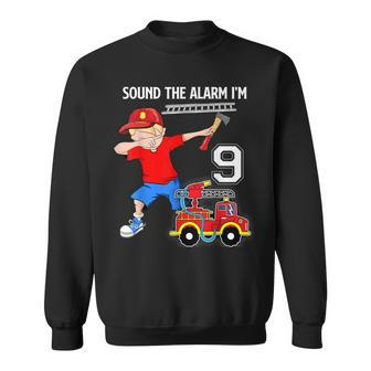 Dabbing Fire Fighter Truck 9 Years Old Birthday T Sweatshirt - Seseable