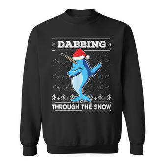 Dabbing Through The Snow Narwhal Dab Ugly Christmas Sweater Men Women Sweatshirt Graphic Print Unisex - Seseable
