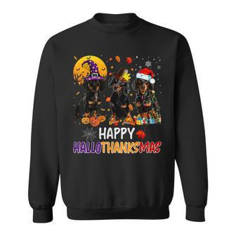 Dachshund Halloween Happy Hallothanksmas Autumn Thanksgiving V2 Men Women Sweatshirt Graphic Print Unisex - Thegiftio UK
