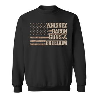 Dad Grandpa Veteran Us Flag Whiskey Bacon Guns Freedom V2 Men Women Sweatshirt Graphic Print Unisex - Seseable