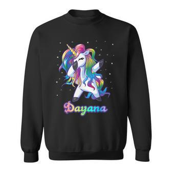 Dayana Name Personalized Custom Rainbow Unicorn Dabbing Men Women Sweatshirt Graphic Print Unisex - Thegiftio UK