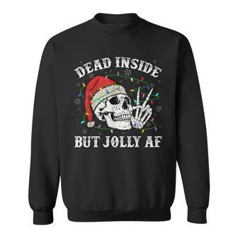 Dead Inside But Jolly Af Skull Santa Light Skeleton Pajamas Men Women Sweatshirt Graphic Print Unisex - Seseable