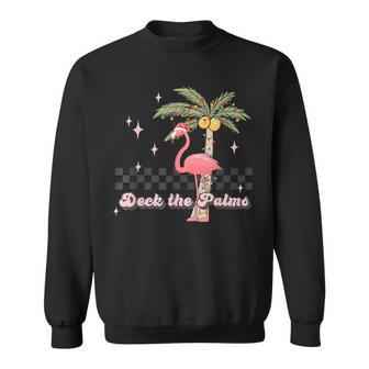 Deck The Palms Funny Flamingo Santa Hat Tropical Christmas Men Women Sweatshirt Graphic Print Unisex - Thegiftio UK