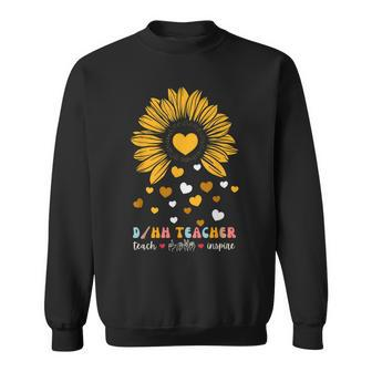 DHh Teacher Deaf And Hard Of Hearing Asl Sunflower Heart Men Women Sweatshirt Graphic Print Unisex - Thegiftio UK