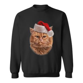 Disgruntle Orange Tabby Cat In Santa Hat Christmas Men Women Sweatshirt Graphic Print Unisex - Seseable