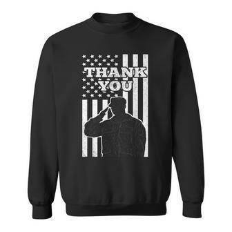 Distressed Us Veterans Day Thank You Soldier Salute Us Flag Sweatshirt - Seseable