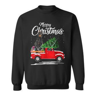 Doberman Pinscher Dog Ride Red Truck Christmas Pajama Men Women Sweatshirt Graphic Print Unisex - Seseable