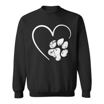 Dog Paw Love With Heart Dog Lover Men Women Sweatshirt Graphic Print Unisex - Seseable