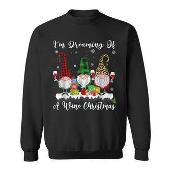 Drinking Gnome Gnomies Xmas Im Dreaming Of A Wine Christmas Men Women Sweatshirt Graphic Print Unisex - Thegiftio UK
