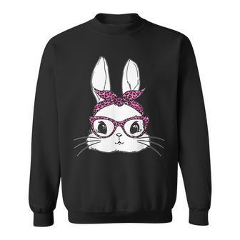 Easter Day Cute Bunny Rabbit Face With Leopard Pink Glasses Sweatshirt - Seseable