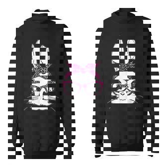Easter Day Cute Bunny Rabbit Face With Leopard Pink Glasses Sweatshirt - Seseable