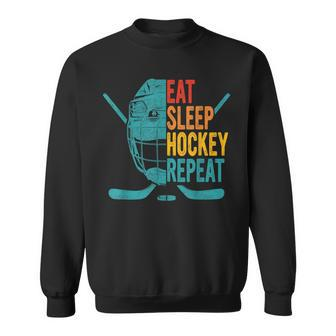 Eat Sleep Hockey Repeat Hockey Funny Ice Hockey Sweatshirt | Mazezy