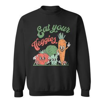 Eat Your Veggies Retro 90S Style Vegetable Funny Vegan Month V2 Men Women Sweatshirt Graphic Print Unisex - Seseable
