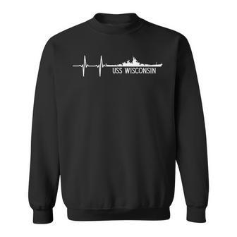 Ekg Heartbeat Uss Wisconsin Bb-64 Battleship Sweatshirt - Seseable