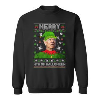 Elf Santa Biden Merry 4Th Of Halloween Ugly Christmas Men Women Sweatshirt Graphic Print Unisex - Thegiftio UK