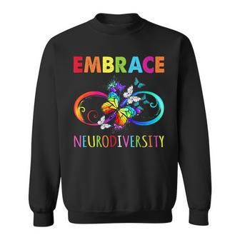 Embrace Neurodiverity Rainbow Infinity Butterfly Autism Sweatshirt | Mazezy