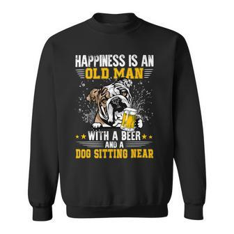 English Bulldog Dog Lover Happiness Is An Old Man With A Beer And A English Bulldog 212 Bulldog Dad Mom Sweatshirt - Monsterry CA