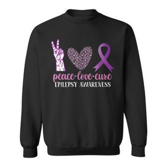 Epilepsy Awareness Ribbon Peace Love Cure Men Women Sweatshirt Graphic Print Unisex - Seseable