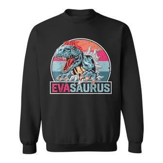 Eva Saurus Funny Personalized Dinosaur T Rex Name Sweatshirt | Mazezy