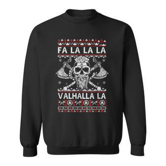 Fa La La Valhalla Viking Skull Ugly Christmas Sweater Men Women Sweatshirt Graphic Print Unisex - Seseable