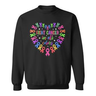 Fight Cancer In All Color Fight Cancer Feather Heart Ribbons Sweatshirt | Mazezy