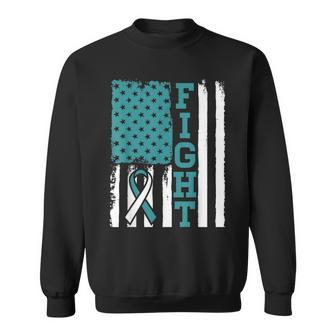 Fight Cervical Cancer Awareness Month White Teal Ribbon Sweatshirt | Mazezy DE
