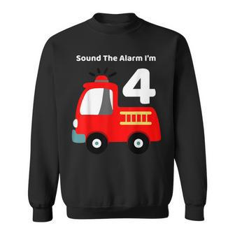 Fire Fighter Truck 4 Year Old Birthday | 4Th Bday Sweatshirt - Seseable