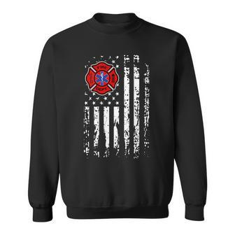 Firefighter Emt Firefighter Ems Usa Flag Back Print Men Women Sweatshirt Graphic Print Unisex - Seseable