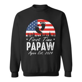 First Time Papaw Again Est 2024 Us Flag Fathers Day Sweatshirt - Thegiftio UK